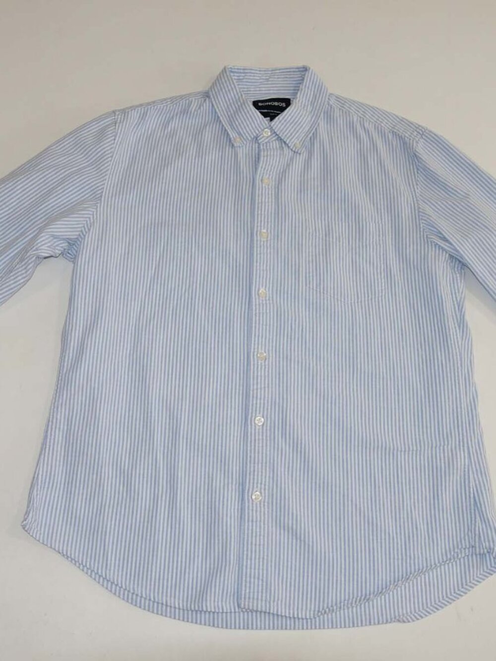 Bonobos Men's Oxford Cloth Slim Fit Shirt Large Long Sleeves Blue White Striped